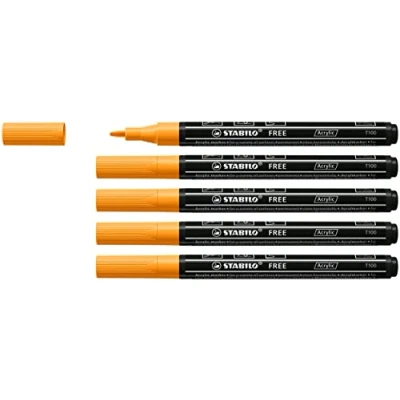 Afbeelding van STABILO FREE Acryl Marker T100 Ronde Punt 1 2 mm Oranje Doos 5 stuks