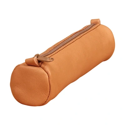 Image de Clairefontaine Age petite trousse ronde en cuir marron clair