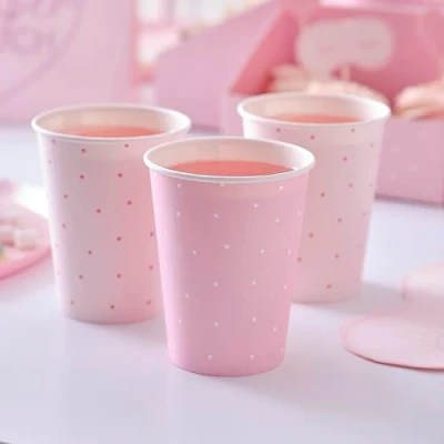 Afbeelding van Ginger ray bekers polka dot roze 8st