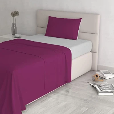 Afbeelding van Italian Bed Linen CL NC Fuxia/Grigio chiaro 1PM Natural Color lakenset, fuchsia/lichtgrijs, klein tweepersoonsbed, 100% katoen