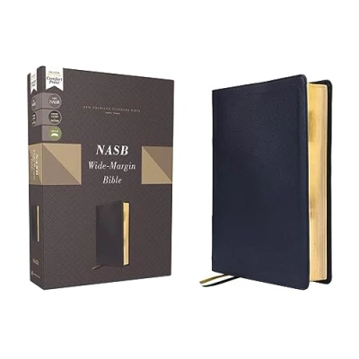 Afbeelding van NASB, Wide Margin Bible, Genuine Leather, Calfskin, Navy, Red Letter, 1995 Text, Comfort Print