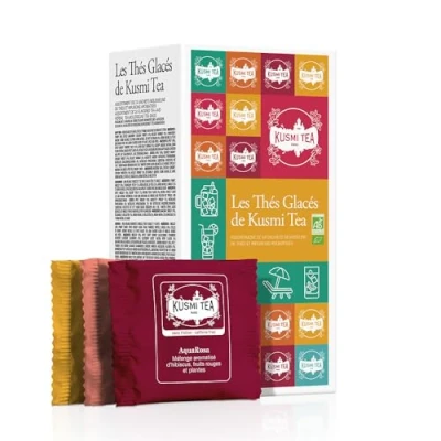Afbeelding van Kusmi Tea Doos &quot;IJsthees&quot; assortiment biologische thee cadeau idee voor dames en heren gearomatiseerde infusies, hibiscus, rooibos, groene 24 zakjes 6 heerlijke recepten