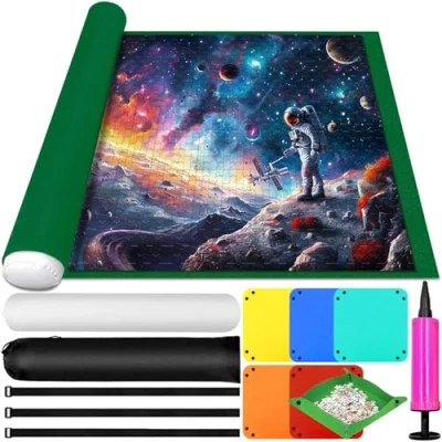 Afbeelding van ZZXLOPEZ Puzzelmat, vilten puzzelmat voor 1000, 1500, 2000, 3000 stukjes, puzzel opbergmat, puzzelwikkelmat, opvouwbare puzzelbesparer met 6 sorteerders