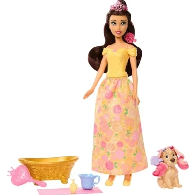 Afbeelding van Disney Prinses Belle en haar verzorgingshond met kleurveranderende vlekken, badkuip, borstel haaraccessoires, geïnspireerd op de film Beauty and the Beest, JFC42