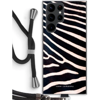 Afbeelding van hoesje met Koord geschikt voor Samsung Galaxy S22 Ultra Zebra Telefoonhoesje Zwart Bescherming aan alle Kanten en Over de Schermrand