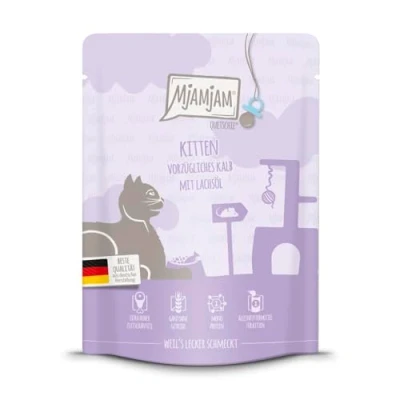 Afbeelding van MjAMjAM Squeeze 6 x 300 g of 24 Kitten Kalf met Zalmolie (6 g)