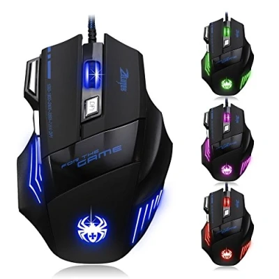 Afbeelding van Zelotes Gamermuis met kabel, 7 toetsen, 7200 dpi, USB, led, ergonomische optische muis, gaming muis voor pc, Mac, zwart