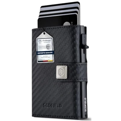 Afbeelding van SF SCOFIELD Trinity Slanke portemonnee met muntvak, creditcardhouder voor heren 10 12 kaarten, RFID bescherming, mannen, smart portemonnee, etui, Carbon mat zwart, Modern