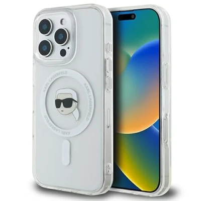 Afbeelding van CG MOBILE Karl Lagerfeld KLHMP16LHLSKIH Hoesje voor iPhone 16 Pro 6,3 inch Wit Hard Shell IML Metal Head