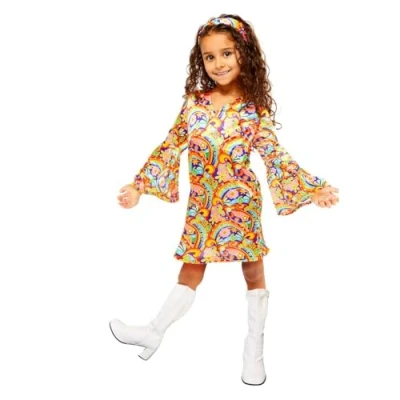 Afbeelding van Amscan Kinderkostuum Rainbow Hippie Meisjes Maat 10 12 Jaar