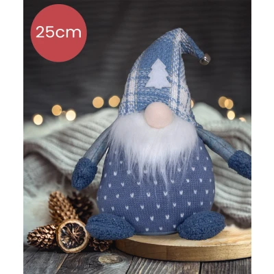 Afbeelding van Dromerige handgemaakt Gnoom blauw slaapmuts met kerstboom 25(40)cm