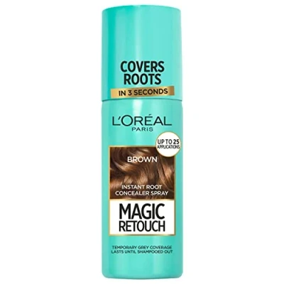 Afbeelding van L&#039;Oréal Magic Retouch Instant Root Concealer Spray ideaal voor het retoucheren van de hergroei grijze wortels, eenvoudig aan te brengen, lichte formule, kleur: bruin, 75 ml