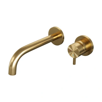 Afbeelding van Brauer Gold Edition Wastafelmengkraan inbouw gebogen uitloop links hendel kort smal model B 1 PVD geborsteld goud