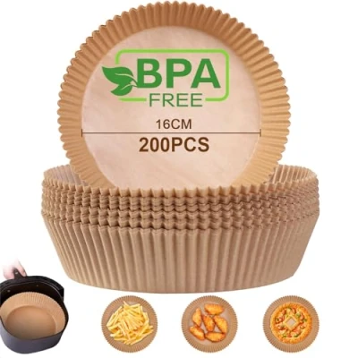 Afbeelding van AiQInu 200 vellen bakpapier voor heteluchtfriteuse, rond, 16 cm, BPA vrij, waterdicht, oliebestendig, perkamentpapier, airfryer, accessoires