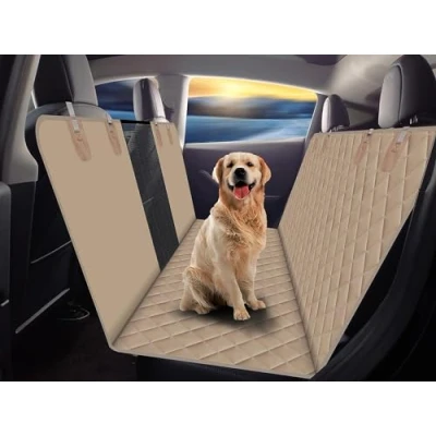 Afbeelding van GXT Achterbankhoes voor honden, auto&#039;s, SUV&#039;s en vrachtwagens met gaasvenster, krasbestendig materiaal, antislip waterdicht, donkerkaki