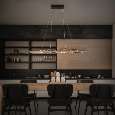 Afbeelding van Briloner Vinka LED hanglamp 3818014 hout design Golfvorm Warm wit licht 98 x 11 120 cm Zwart