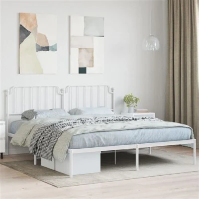 Image de vidaXL Cadre de lit métal avec tête blanc 160x200 cm