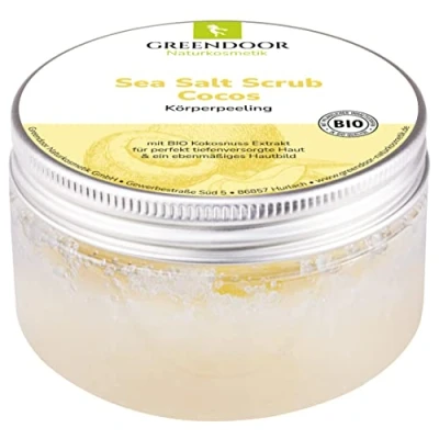 Afbeelding van Greendoor zeezout scrub kokosnoot, lichaam peeling zonder plastic, uit de fabriek van natuurlijke cosmetica