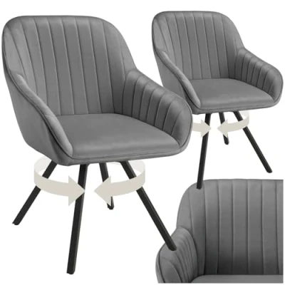 Afbeelding van tectake Set van 2 eetkamerstoelen Draaifauteuil in Fluwelen Look Woonkamerstoel, Gestoffeerde Stoel grijs