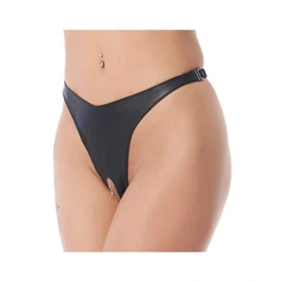 Afbeelding van Rimba Bondage Play Erotische G String Leren Tanga Met Open Kruis Verstelbaar Kliksluitingen One Size