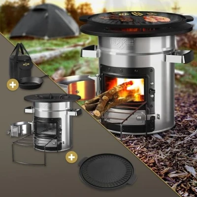 Afbeelding van Raketoven zilver van staal incl. gietijzeren grillplaat en draagtas BBQ#BOSS