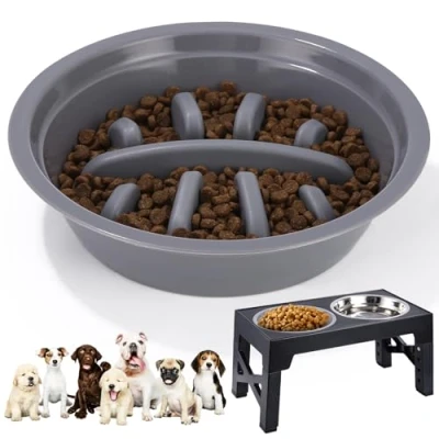 Afbeelding van TIDEVAN Anti schrokbak voor honden, diameter 20 cm, hoogte 5 langzame voeding, reserveonderdelen de klaptafel, katten en kleine grijs