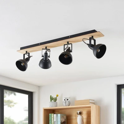 Afbeelding van Lindby buitenspot 4lichts Staal, hout H: 16.5 cm E14 zwart, licht