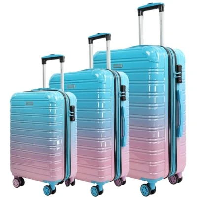 Afbeelding van Blade set van 3 uittrekbare koffers, harde schaal, lichte Koffer met wielen, handbagage ABS + PC TSA slot, 4 spinner, reiskoffers, Blauw/Roze,