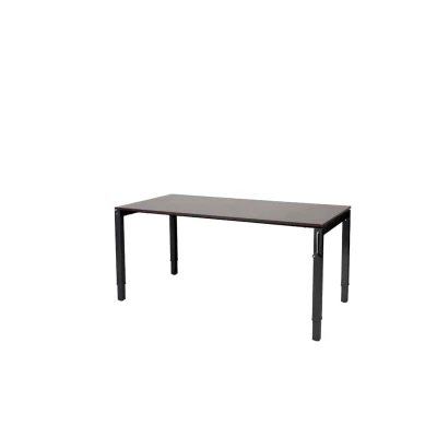Afbeelding van Cubeo 4 poot bureau, zit/zit hoogte verstelbaar (62 85cm) dmv slinger met 160x80cm logan eiken 25mm blad en zwart (RAL9005) frame