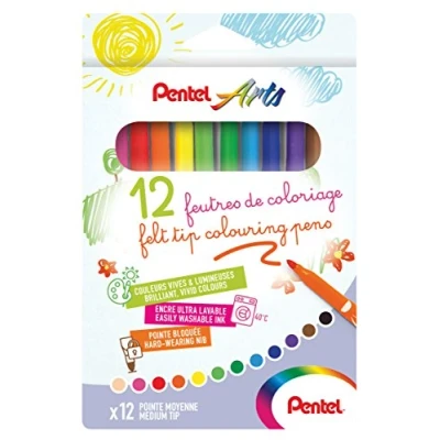 Afbeelding van Pentel Arts SCS2E 12 viltstiften, ultra wasbare inkt, medium punt, verschillende kleuren