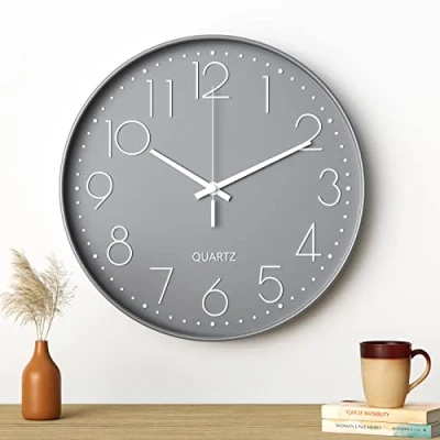 Afbeelding van Uootach Digitale keukenwandklok, 30 cm, moderne stille wandklok (grijs karakterwit)