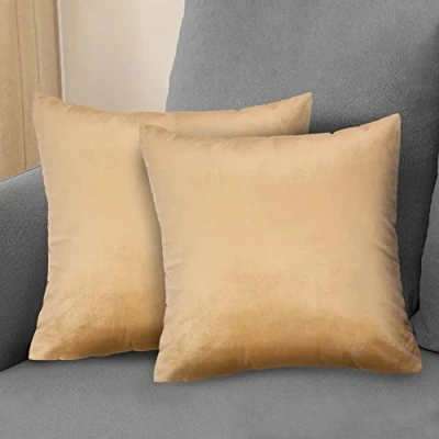 Afbeelding van Komfortec Set van 2 fluwelen decoratieve kussenslopen 40 x cm met ritssluiting voor slaapkamer beige
