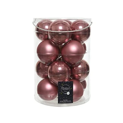 Afbeelding van 16 stuks kerstballen van glas, 8 cm, oudroze