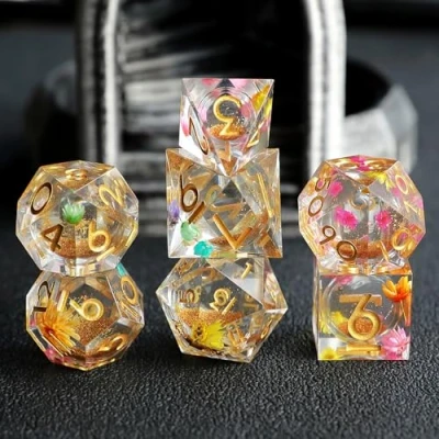 Afbeelding van DND D&amp;D dobbelstenen van polyhedraal hars met scherpe rand voor kerkers en draken RPG MTG Ttrpg Pathfinder D20 D12 D10 D8 D6 D4 rollenspel geschenkdoos