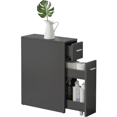 Afbeelding van Niskast badkamerkast op wielen 61x20x45 cm donkergrijs