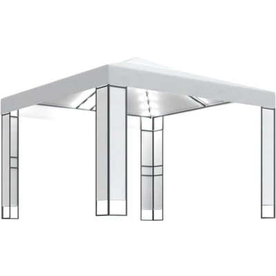 Afbeelding van vidaXL Prieel met dubbel dak en LED lichtslinger 3x3 m wit