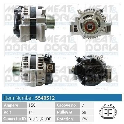 Afbeelding van MEAT &amp; DORIA 5540512 Dynamo / Alternator 14V 150A