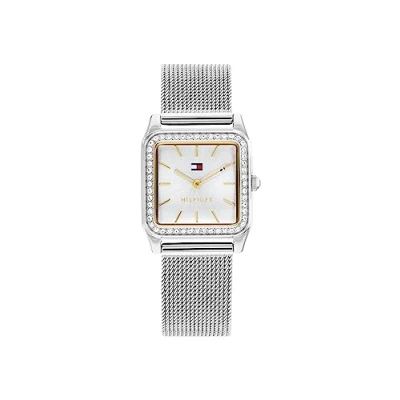Afbeelding van Tommy Hilfiger Analoog kwartshorloge voor dames, met roestvrijstalen armband, zilverwit, modern, Zilver wit, Modern