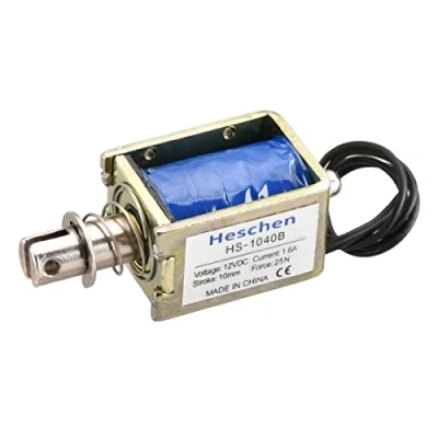 Afbeelding van Heschen Magneetmagneet elektromagneet, HS 1040B, DC12V 1,6A 25N, 10 mm slag, push pull type open frame deurslot