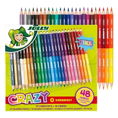 Afbeelding van JOLLY Superstick Crazy kleurpotloden 48 kleuren met 24 kleurpotloden, kindbestendig en breukvast, niet giftig, extra dikke vulling, kleurrijke kartonnen potloden