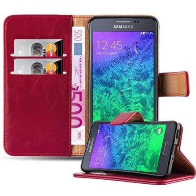 Afbeelding van Cadorabo Hoesje geschikt voor Samsung Galaxy ALPHA in WIJN ROOD Beschermhoes met magnetische sluiting, standfunctie en kaartvakje Book Case Cover Etui