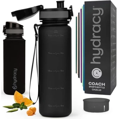 Afbeelding van Hydracy Water Bottle with Time Marker 500 ml 17 Oz BPA Free Leak Proof &amp; No Sweat Gym Fruit Infuser Strainer Ideal for Fitness or Sports Outdoors Space Grey