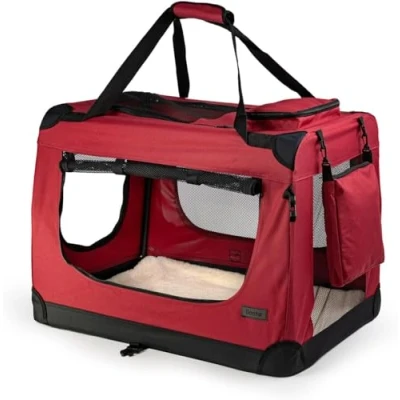 Afbeelding van Hondentransportbox, hondentas, hondenbox, opvouwbare tas voor kleine dieren, (L) 70x52x50 cm rood