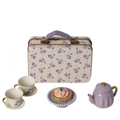 Afbeelding van Maileg poppenhuis theeservies met taart purple madelaine