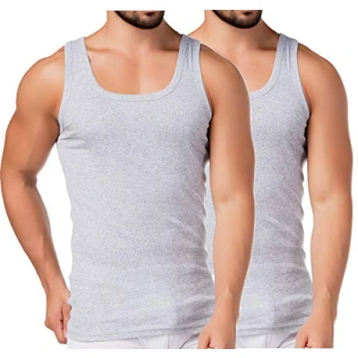Afbeelding van BestSale247 Klassiek onderhemd voor heren, verpakking van 2 of 4 tanktops in wit, zwart Grijs gemêleerd, fijne rib (glad), 100% katoen, gemêleerd/2 stuks