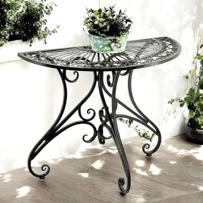 Afbeelding van DanDiBo Vigo 19511 wandtafel, halfrond, metaal, 90 cm, bruin