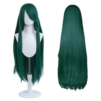 Afbeelding van Universele cosplay pruik, 100 cm, perfect voor feestjes, festivals en Halloween, ideaal tv, film personages (donkergroen)