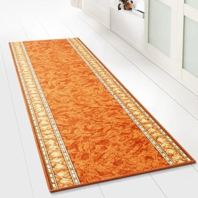 Afbeelding van Floordirekt Tapijt met fijne lussen op maat, patronen, voor keuken, hal en woonkamer, vintage ornament, oosters raster, (80 x 300 cm, Rügen Terra)