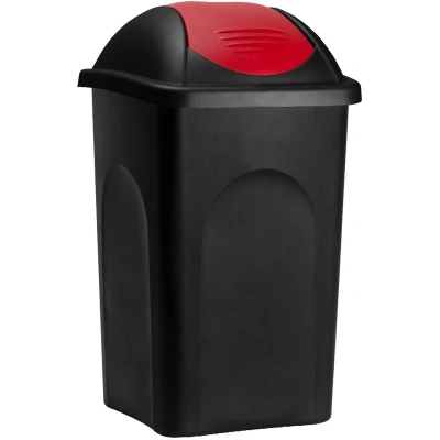 Afbeelding van Deuba Vuilnisbak met Klapdeksel 60Liter Kunststof Zwart Rood