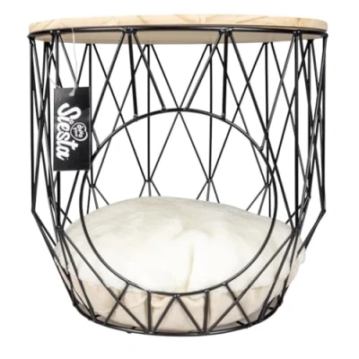 Afbeelding van Duvo+ Kattenmand Caviar metalen mand met tafelblad Zwart 33x33x39cm